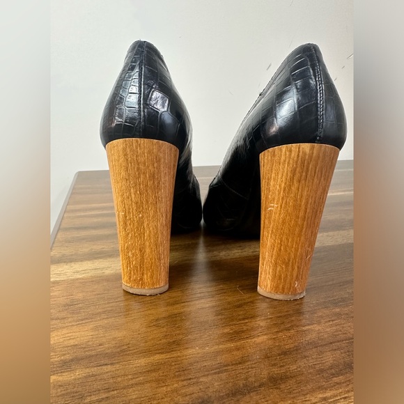 Yves Saint Laurent Rive Gauche Wood Heal Pumps 37 1/2 GUC - Picture 3 of 8